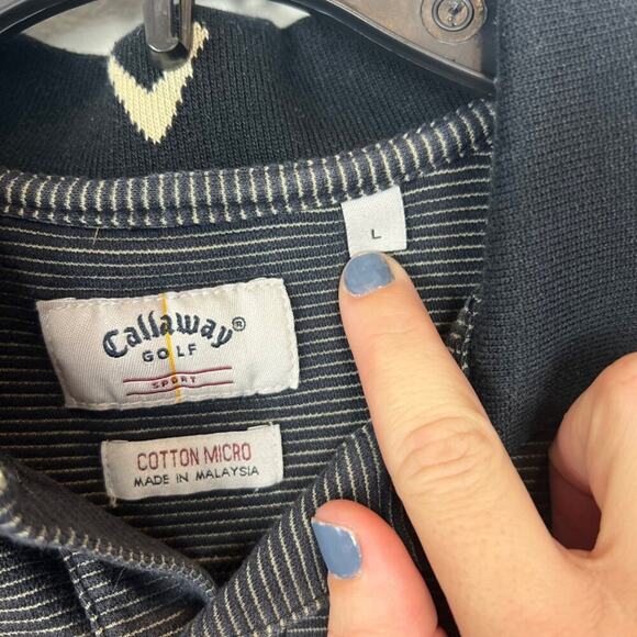 Callaway Cotton Striped Polo, Navy and White, L - Picture 5 of 9